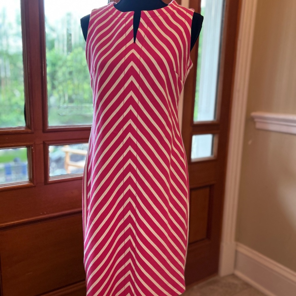 Talbots Bright Pink and  White Sheath Dress
